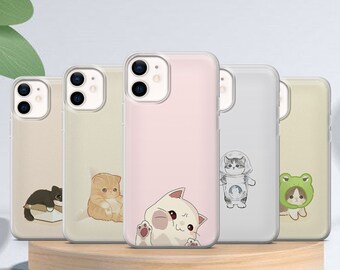 Anime Cat Phone Pet Case Pink Kawaii Cover iPhone 15, 14, 13, 12 Pro, 11, XR, XS, 7, 8+, Samsung A12, A52, A51, A32, Galaxy S20fe, S21 E1