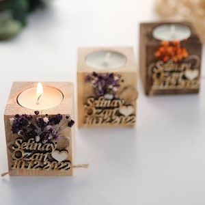Personalized Candle Holder Wedding Favors Wood Tealight Holders Gift for Guests in Bulk, Bridal Shower Favors, Baptism Party Thank You Favor