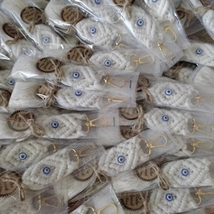 Portachiavi con nome in macramè, bomboniere per matrimonio, portachiavi con biglietto personalizzato, boho, malocchio, per damigelle d'onore, bomboniere per addio al nubilato, idee regalo per gli ospiti