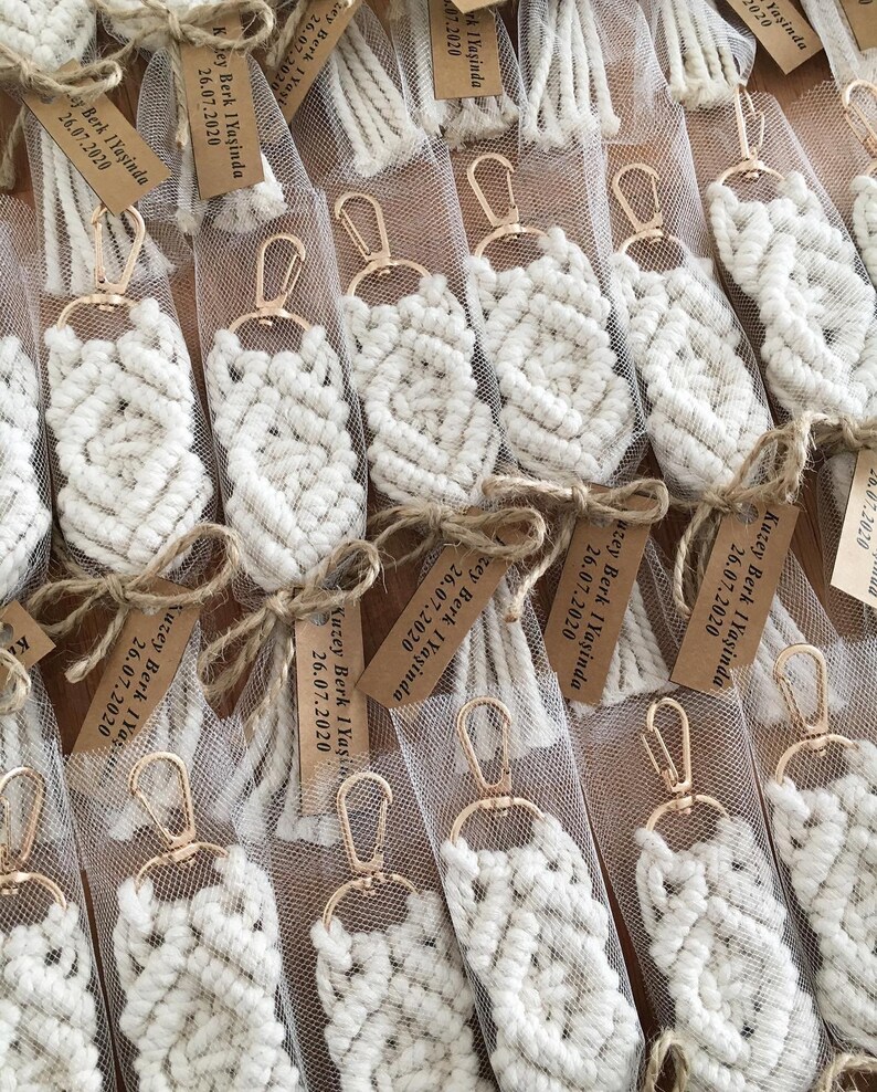 Keychain Wedding Favors Boho Macrame Name Key Chains Etsy