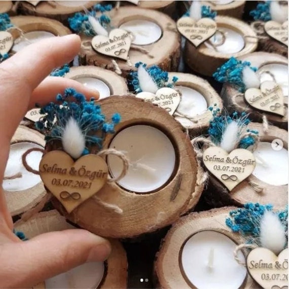 Detalles de boda para invitados regalos a granel portavelas de madera con  flores secas -  México