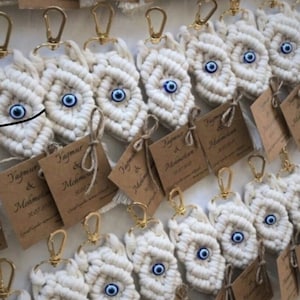 50 peças de chaveiros boho macramê com nome, lembrancinhas de casamento personalizadas, mau-olhado para madrinhas, lembrancinhas para chá de panela em atacado, ideia de presente para convidados