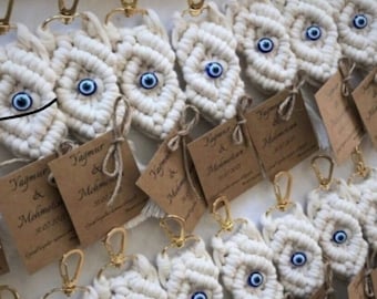 50 Stück Schlüsselanhänger Boho Makramee Name Schlüsselanhänger Hochzeit Bevorzugungen Personalisierte Evil Eye Für Brautjungfern, Massen Brautdusche Favors, Gastgeschenkidee