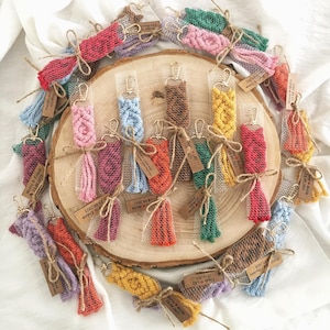 Chaveiro de macramê para casamento estilo boho, nome personalizado, presente para chá de panela, crachá para convidados, lembrancinhas de casamento para madrinhas, presentes personalizados