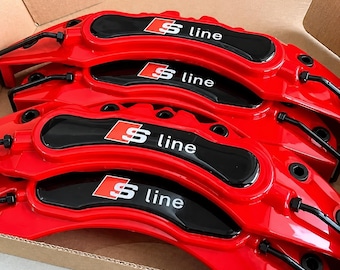 Audi S line Bremssattel-Abdeckungen mit S line Emblem, Felgensatz für A3, A4, A5, A6, A7, Q3, Q4, Q5, Rot, Blau, Gelb, Grün, Schwarz