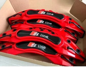 Audi S-Line Red Brake Caliper Covers Set (Front Rear) Durable Plastic Tuning Rims