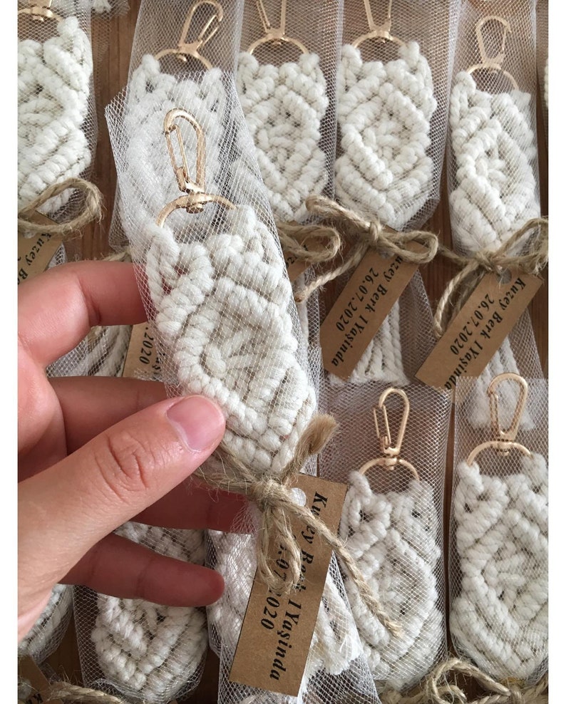 Keychain Wedding Favors Boho Macrame Name Key Chains Etsy