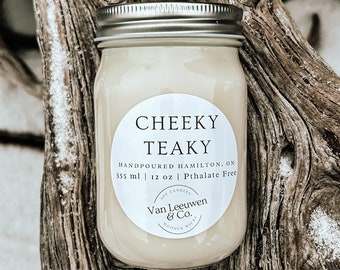 Cheeky Teaky - 12oz - Wooden Wick - Soy Candle - Farmhouse Decor - Crackling Wick - Mahogany Teakwood