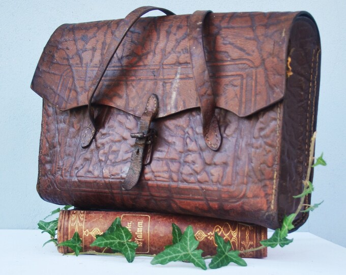 Old Leather Backpack School Bag Brown Satchel Early 20th Century Laptop ...