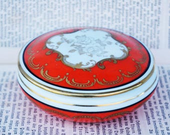 Antique Porcelain Trinket Box: Hand Painted Vanity Pot, Circa 1950