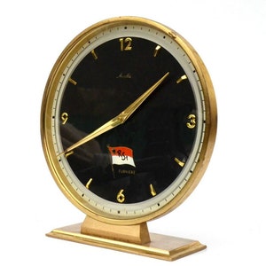 Mid Century Bauhaus Brass Desk Clock By Mauthe Furniere Germany