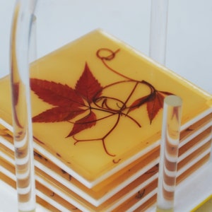 Drink Coaster Set Mid Century Tiles Resin Lucite For Hot Pad