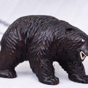 Black Forest Carved Bear with Glass Eyes in Hard Wood Carved