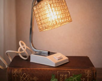 Mid Century Bedside Lamp Glass Cut Shade