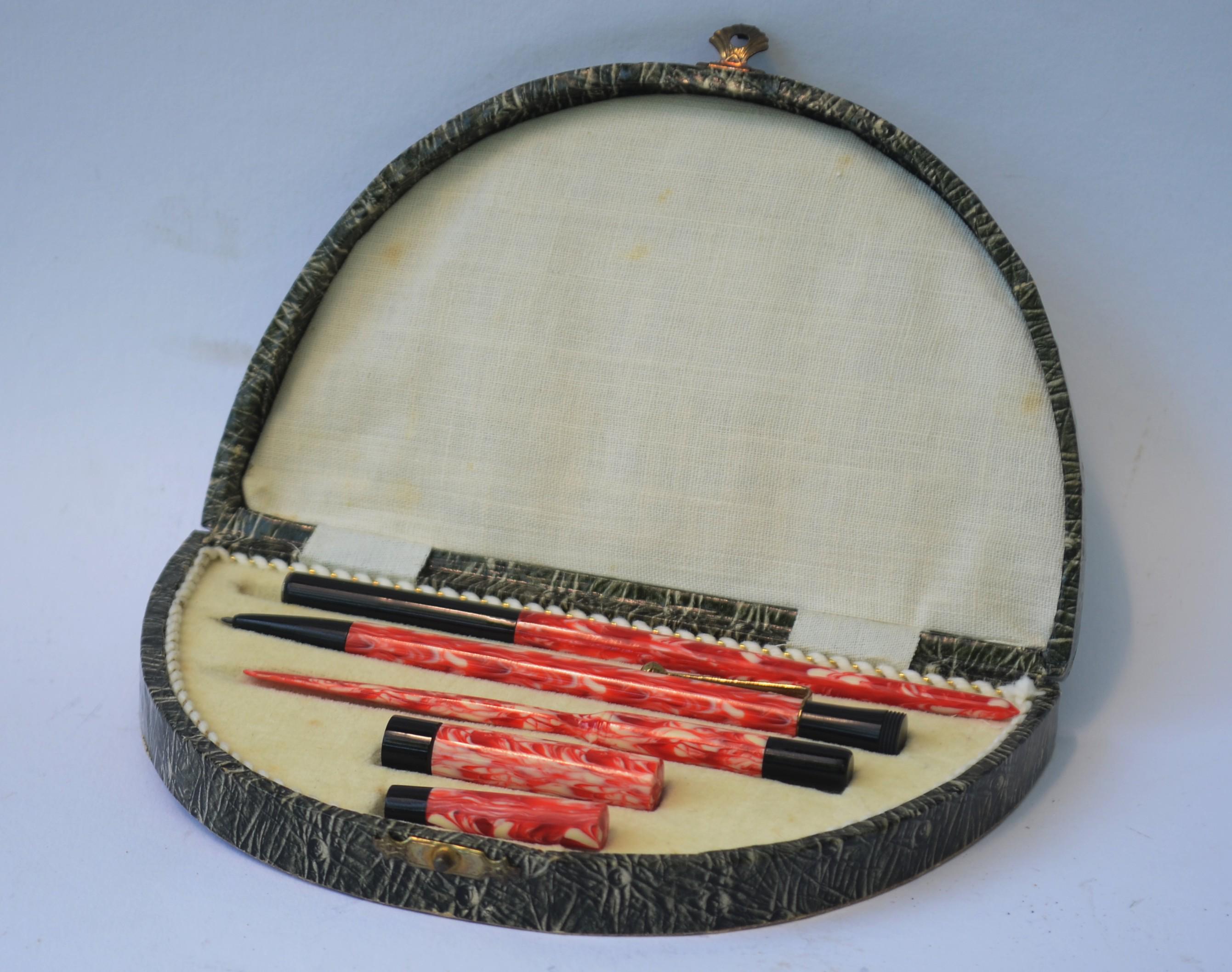 Mid Century Art Deco Bakelite Writing Set: Letter Opener, Ink Pen