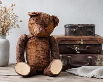 Antique Hand Made French Large Brown Bear Toy Mohair Teddy Bear With Jointed Arms