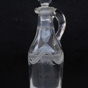 Antique Etched Glass Heavy Oil or venigar Cruet or Decanter Bohemia XIXth century