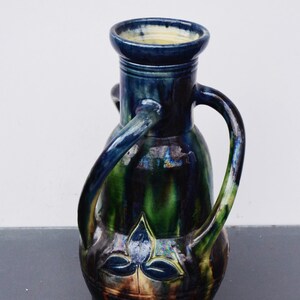 Art Nouveau Mini Vase Drip Glaze Faienceries Belgium with 3 Twisted Handles
