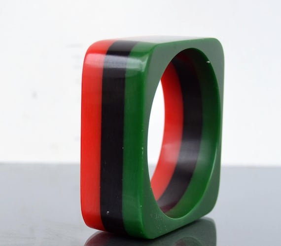 Mid Century Bakelite Bangle Square Cuff Bracelet … - image 1