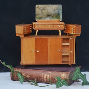 Dollhouse Bedroom from 60&#39;s Hermann Rulke Crailsheimer Chest and Bedsides