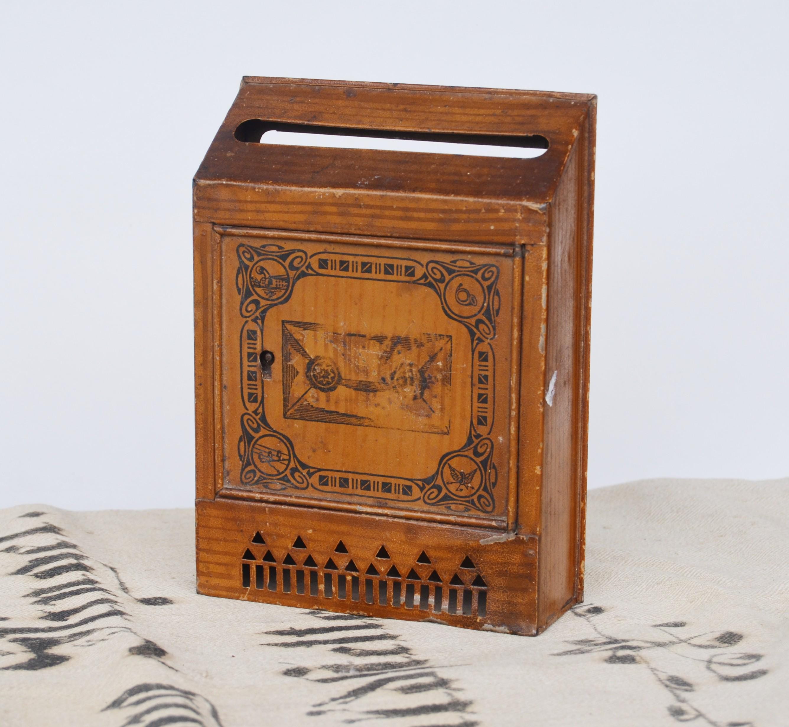 小物入れ STEPHENS' 1936 Letter Case Box Vintage Art Nouveau Mail Box Circa 1900 Lithography Tin - for Wall or Gate