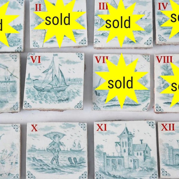 Holland Ceramic Green Delft Tile Landscape Life in the countryside, Fishing, At sea - circa 1900