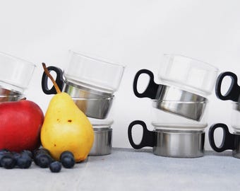 Lot de 8 supports pour verre à thé WMF Cromargan en acier inoxydable, milieu du siècle