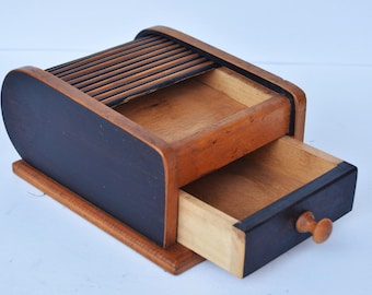 Wooden Roll Top Jewelry Box Or Cigarette Carl Aubock style Bauhaus
