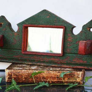 Rustic Carved Wall Hanging Coat with 2 Hooks and Mirror very Ornamental
