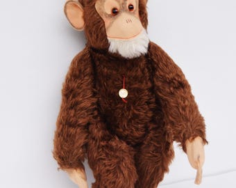 Vintage Schuco Toy Mohair Monkey 1960's Jointed Plastic Face 28 Cm
