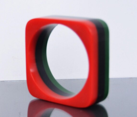 Mid Century Bakelite Bangle Square Cuff Bracelet … - image 6