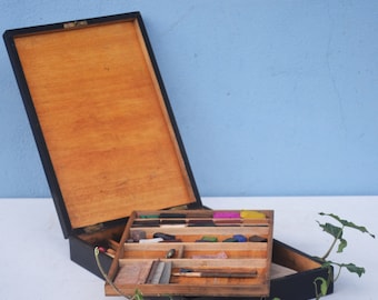 Antique Wooden Paint Box With Its Wooden Palette French Vintage Artist Box  Art Supplies Small Wooden Painting Box Calligraphy 1930-1950s 