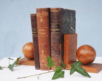 Pair of Vintage Crafted Mid Century Oak Wood Sphere Modernist Bookends