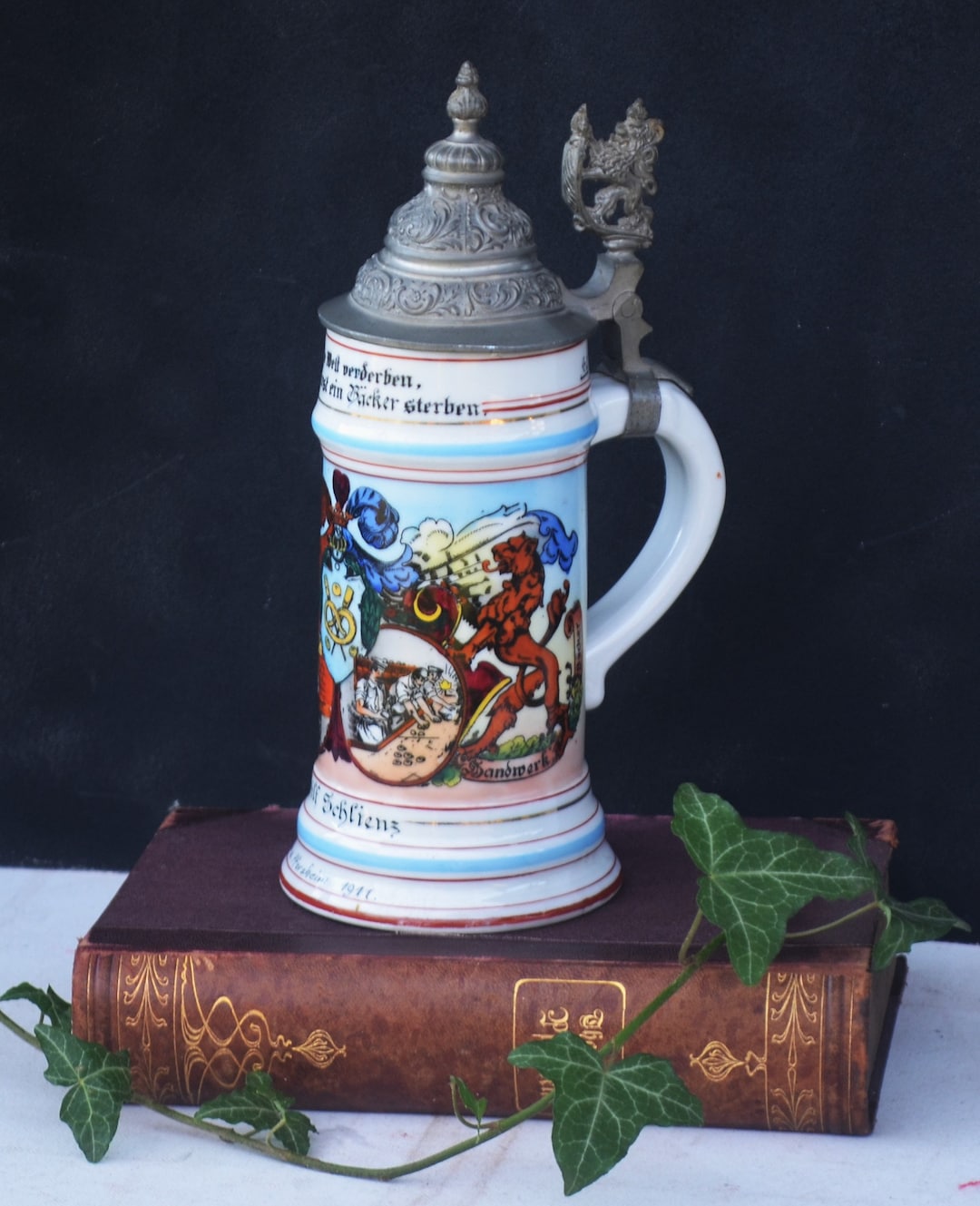 WW1 Regimental Bier Stein Lithophane Imperial German Military Soldier