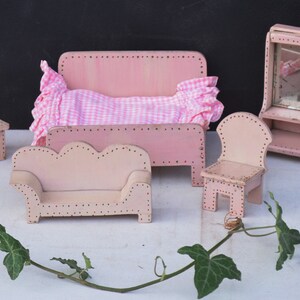 Folk Art Bedroom Furniture Set Miniature Dollhouse Hand Made