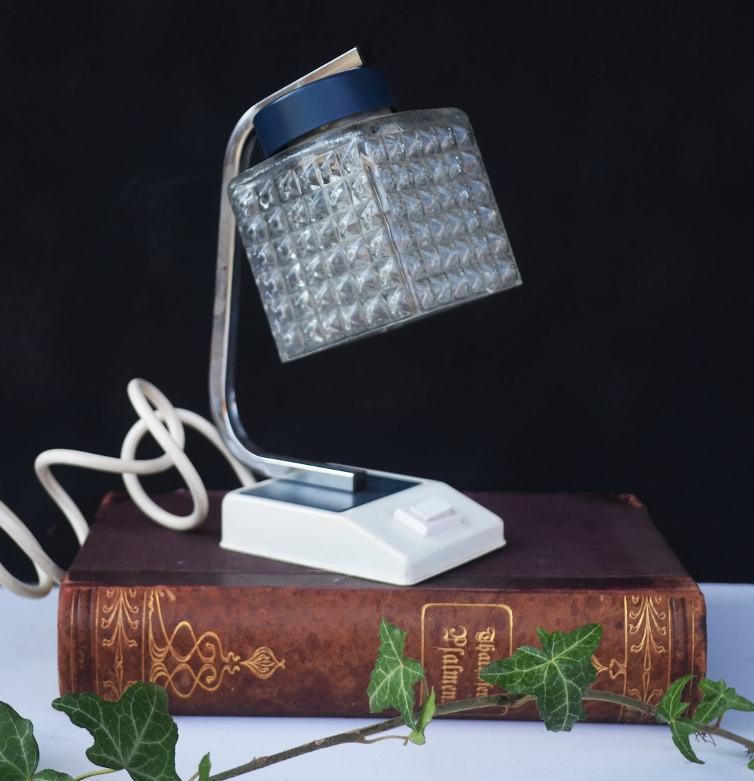 Mid Century Bedside Lamp Glass Cut Shade Etsy