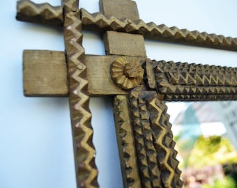 Hand Crafted  in pine Wood Frame for Mirror Tramp Art Style
