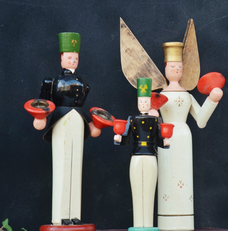 Mid Century Traditional Candle Holder Christmas Angel Miner Handcrafted