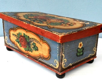 Antique Folk Art Hand Painted Mini Chest Box late 19th century