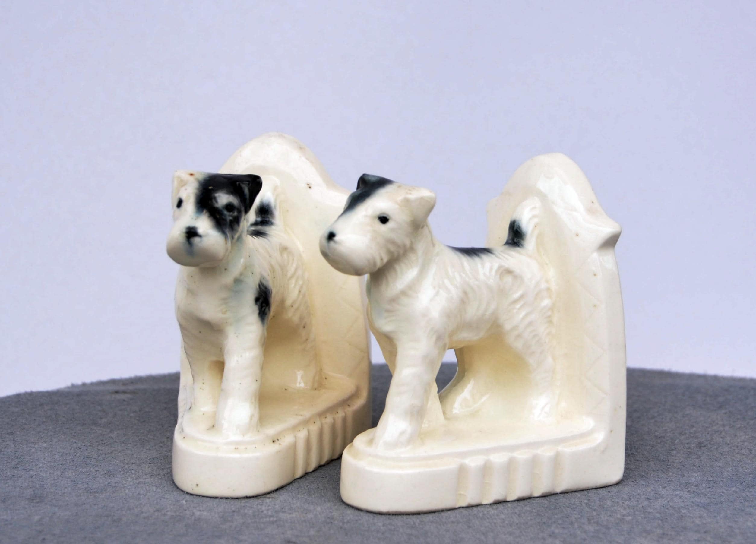 Schnauzer Dogs Art Deco French Book Ends Ironstone Ceramic