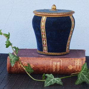 Mid Century Advertising Caffe Tchibo Tin Box With Blue Velvet Covered