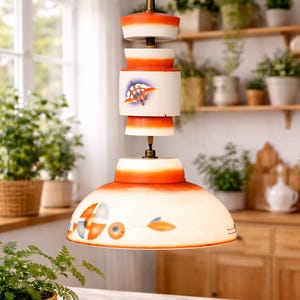 Antique Bauhaus Art Deco Suprematism pendulum lamp with opaline glass shade