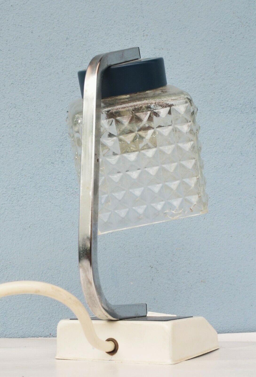 Mid Century Bedside Lamp Glass Cut Shade - Etsy