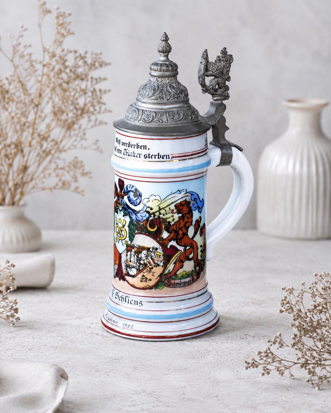WW1 Regimental Bier Stein Lithophane Imperial Germany With Theme
