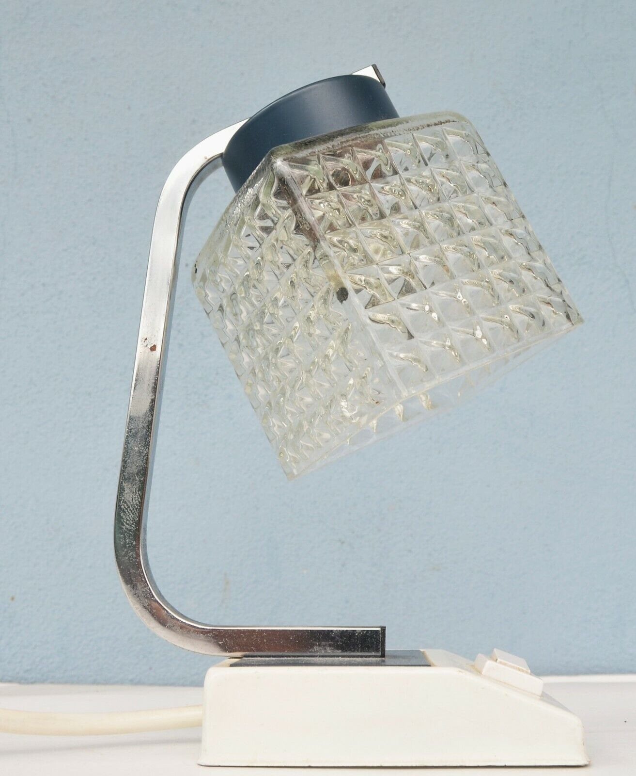 Mid Century Bedside Lamp Glass Cut Shade - Etsy
