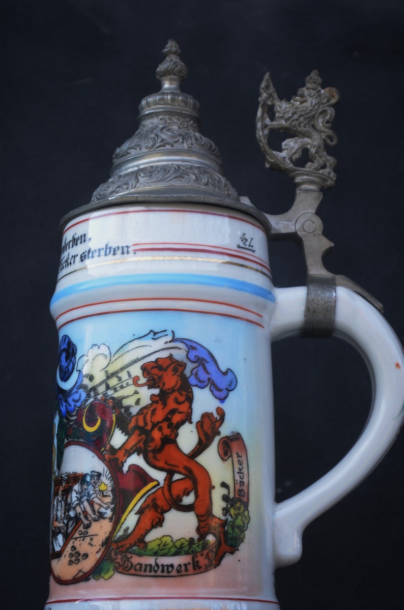 WW1 Regimental Bier Stein Lithophane Imperial German Military Soldier