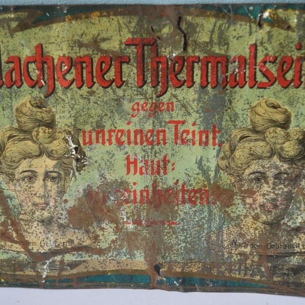 Aachen Alemania Jugendstil Cartel de chapa Placa publicitaria Jabón ThermalSeife Werbung