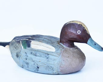 Early 20th Century Italy Decoy Duck Hand Balsa Wood Carved and Painted