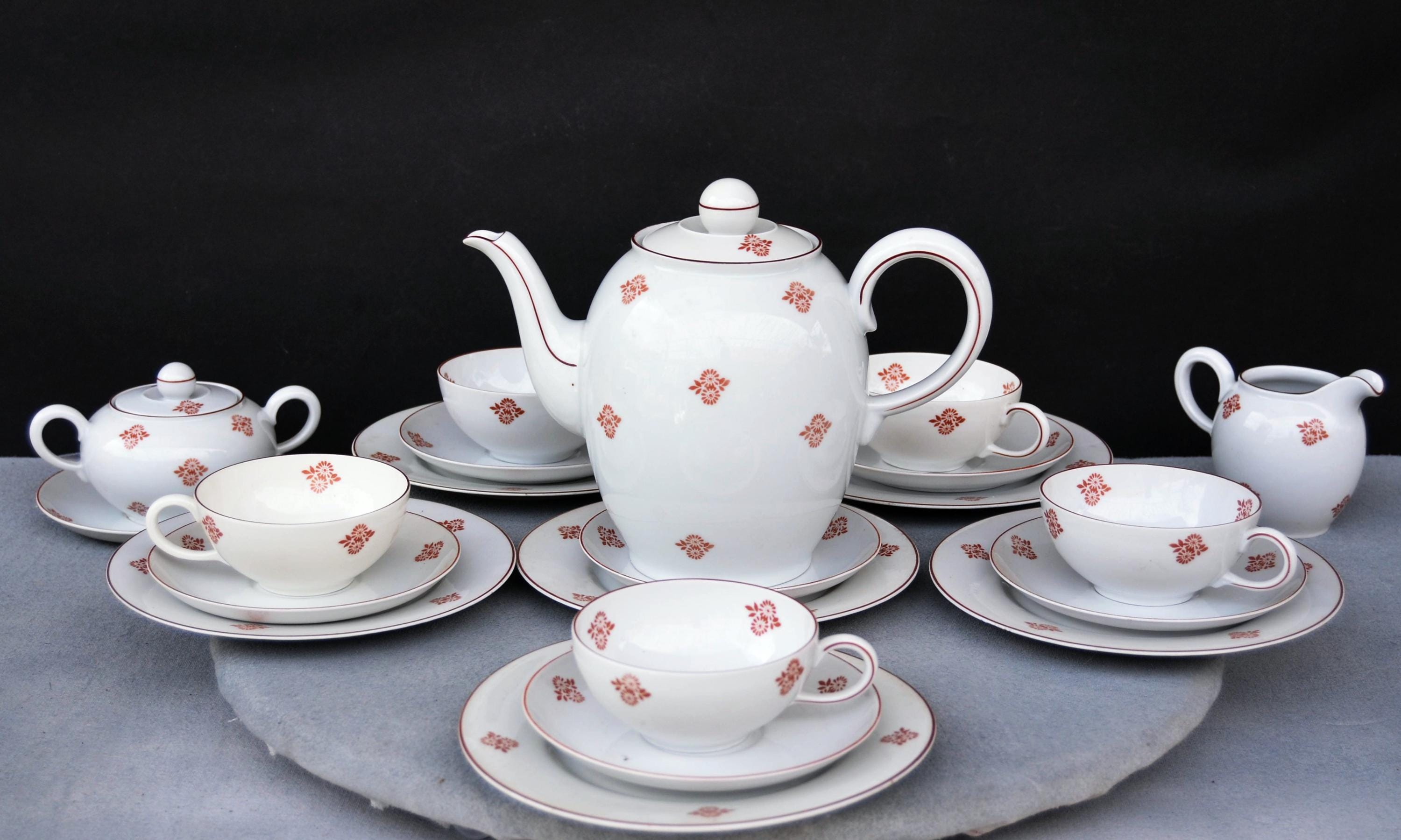 Vintage Volkstedt Germany Porcelain Tea Set: Mid Century Coffee