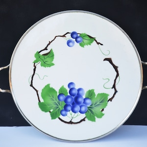 Circa 1900 Art Nouveau Handled Ceramic Tray Decorated with Grapes
